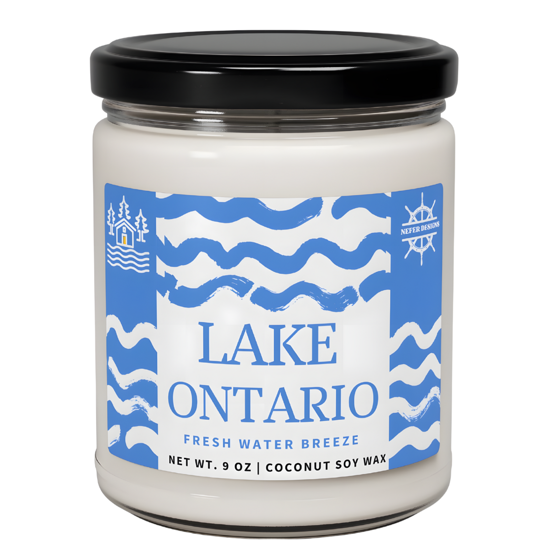 Blue Wave Lake Ontario Scented Candle – Fresh Water Breeze Aroma, 9 oz Coconut Soy Wax, Eco-Friendly Gift