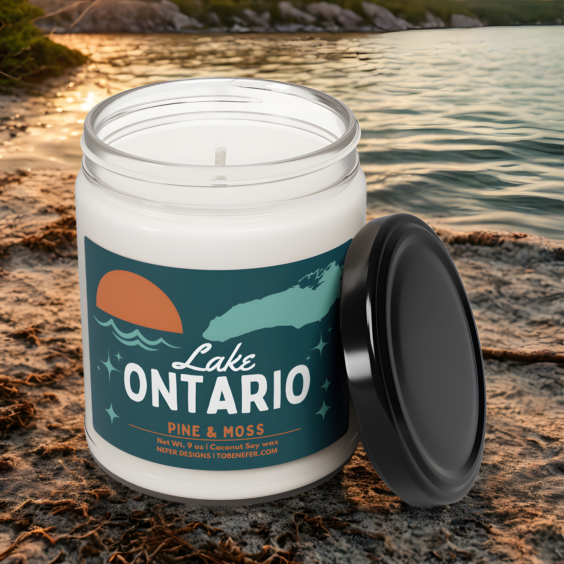 Hand-poured Lake Ontario soy candle in recyclable jar - clean-burning, 9 oz, ideal Ontario souvenir
