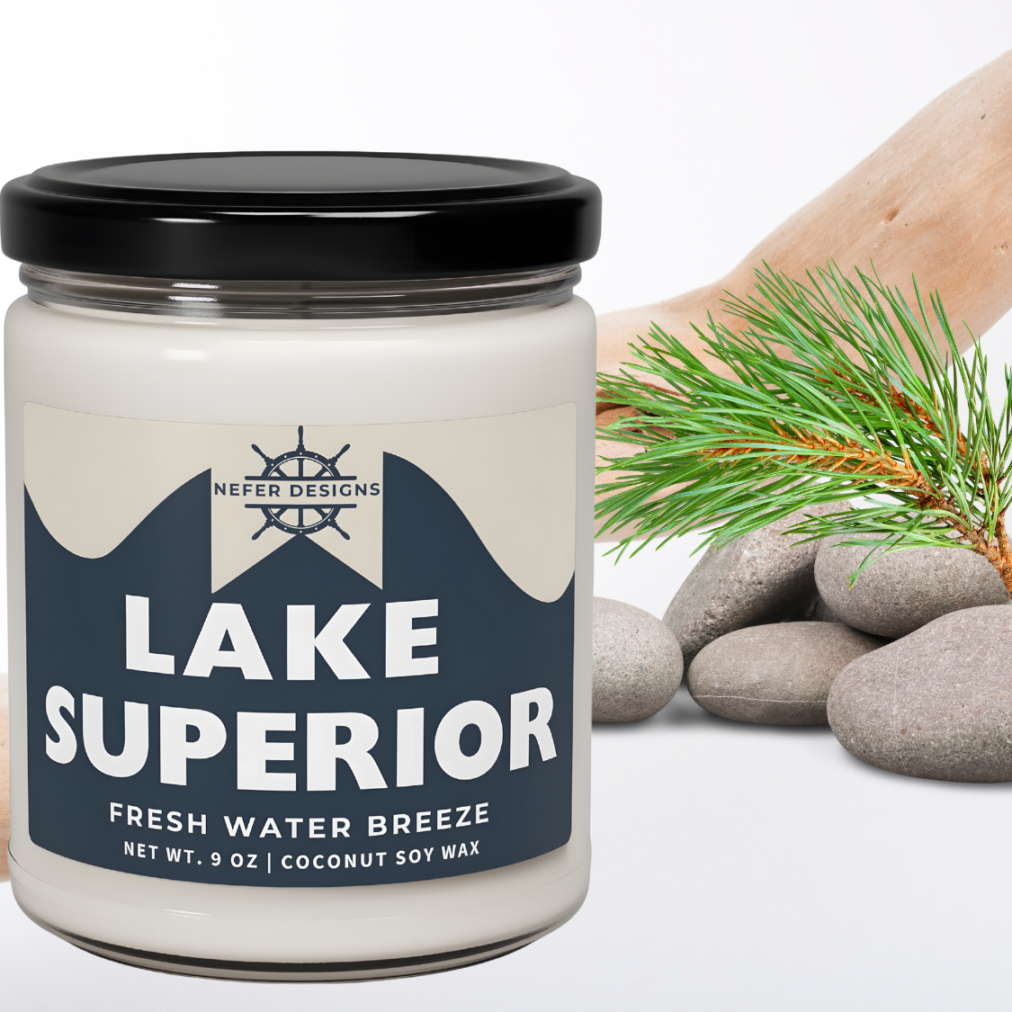 Eco-Friendly Lake Superior Inspired Candle – Fresh Water Breeze Fragrance, 9 oz Coconut Soy Wax