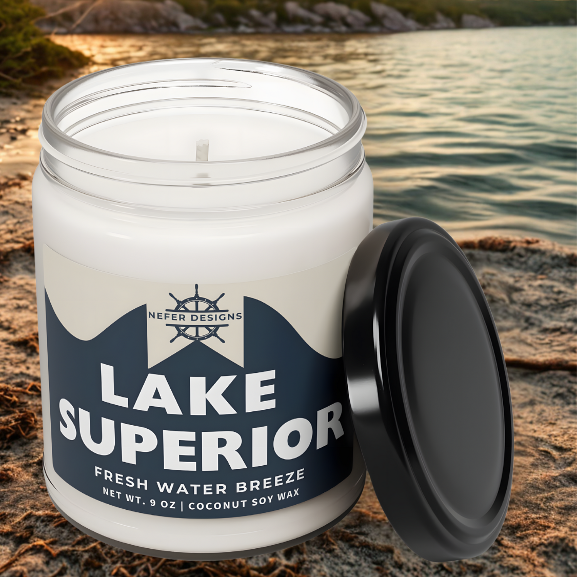 Handmade Coconut Soy Wax Candle – Lake Superior Theme with Fresh Water Breeze Scent