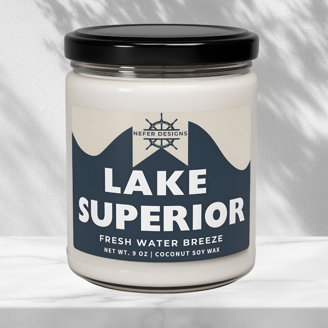 Nefer Designs’ Lake Superior Candle – Natural Coconut Soy Wax, 9 oz, Fresh Water Breeze Aroma