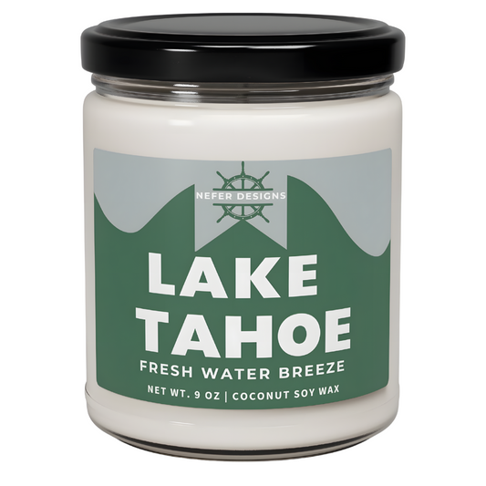 Lake Tahoe Pine Forest Soy Candle - Eco-Friendly Coconut Wax in 9oz Jar with black lid
