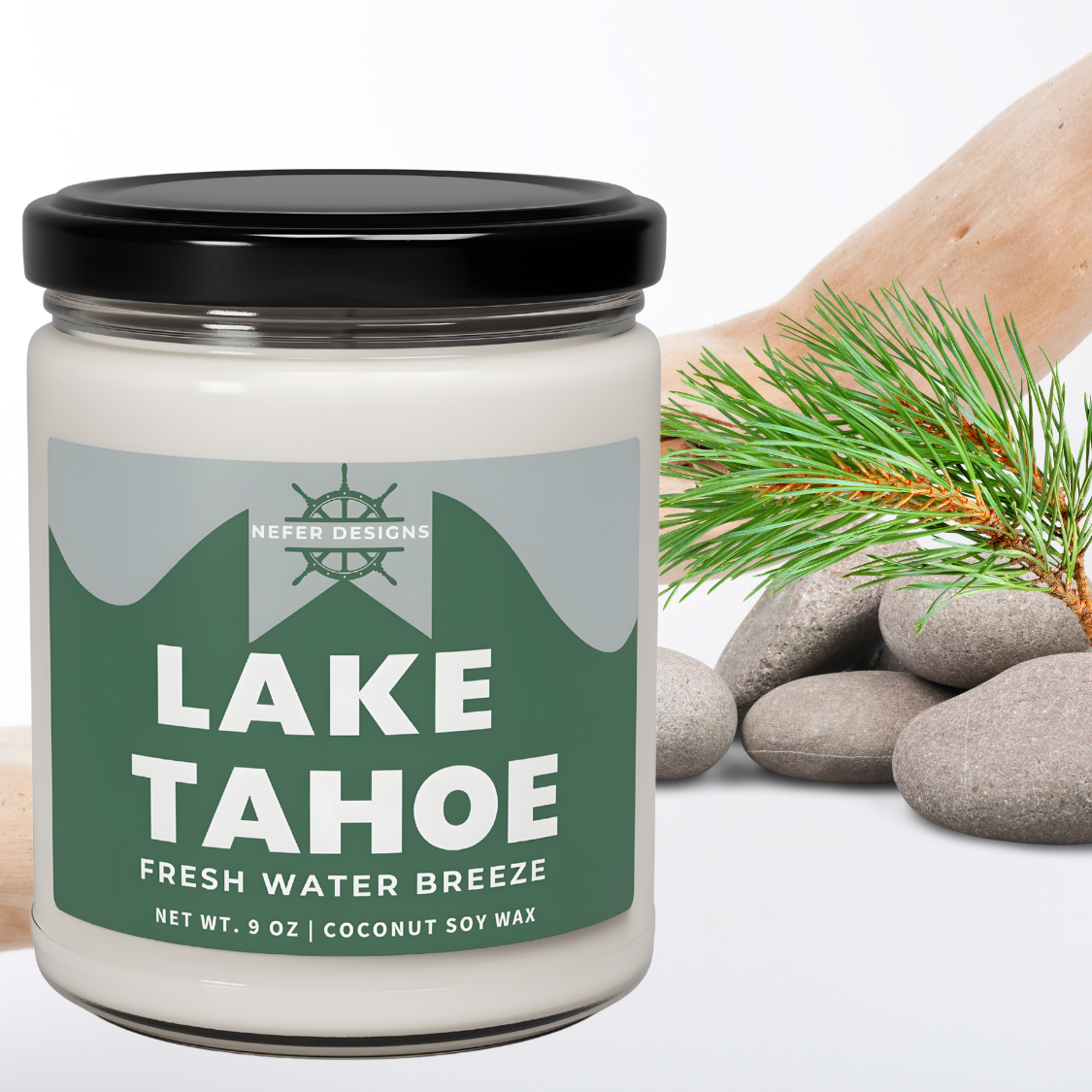 Fresh Water Breeze Scented Candle - Hand-Poured Soy Wax Inspired by Lake Tahoe.
