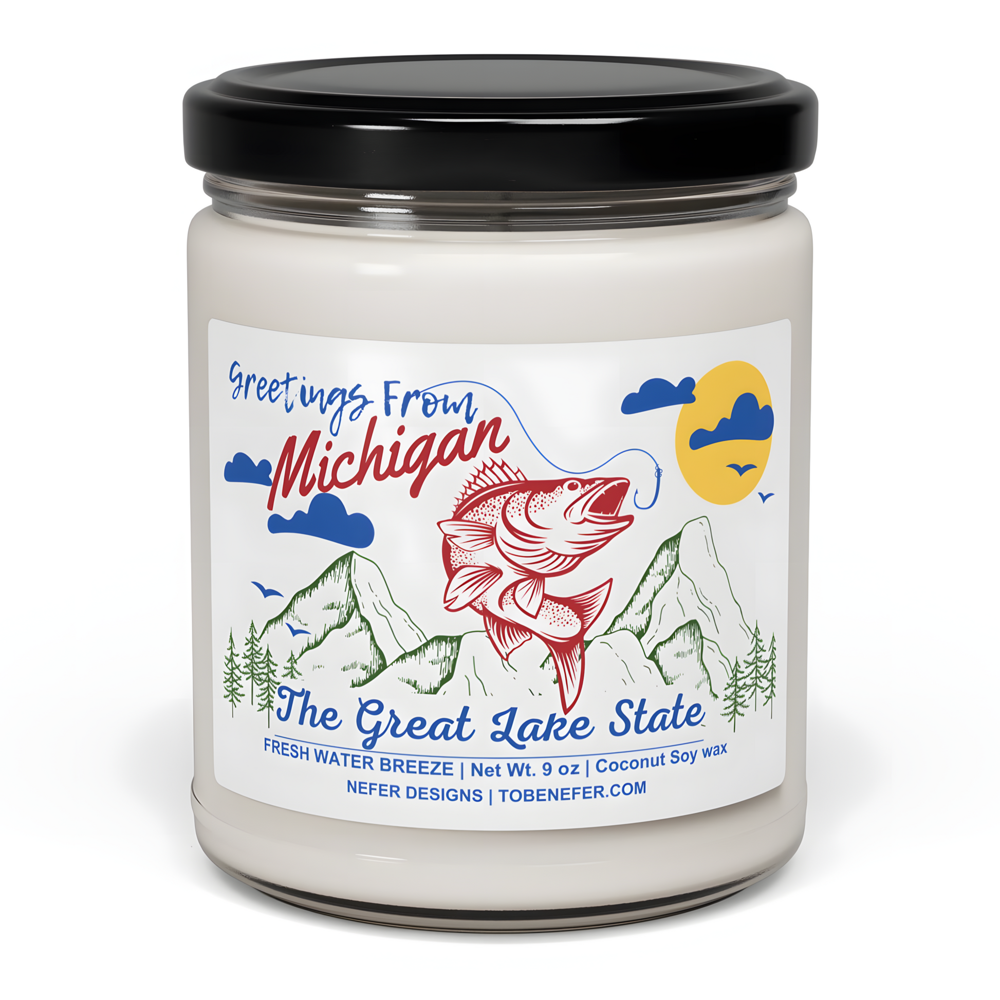 Greetings from Michigan postcard-style soy candle - The Great Lake State label with coconut soy wax by Nefer Designs