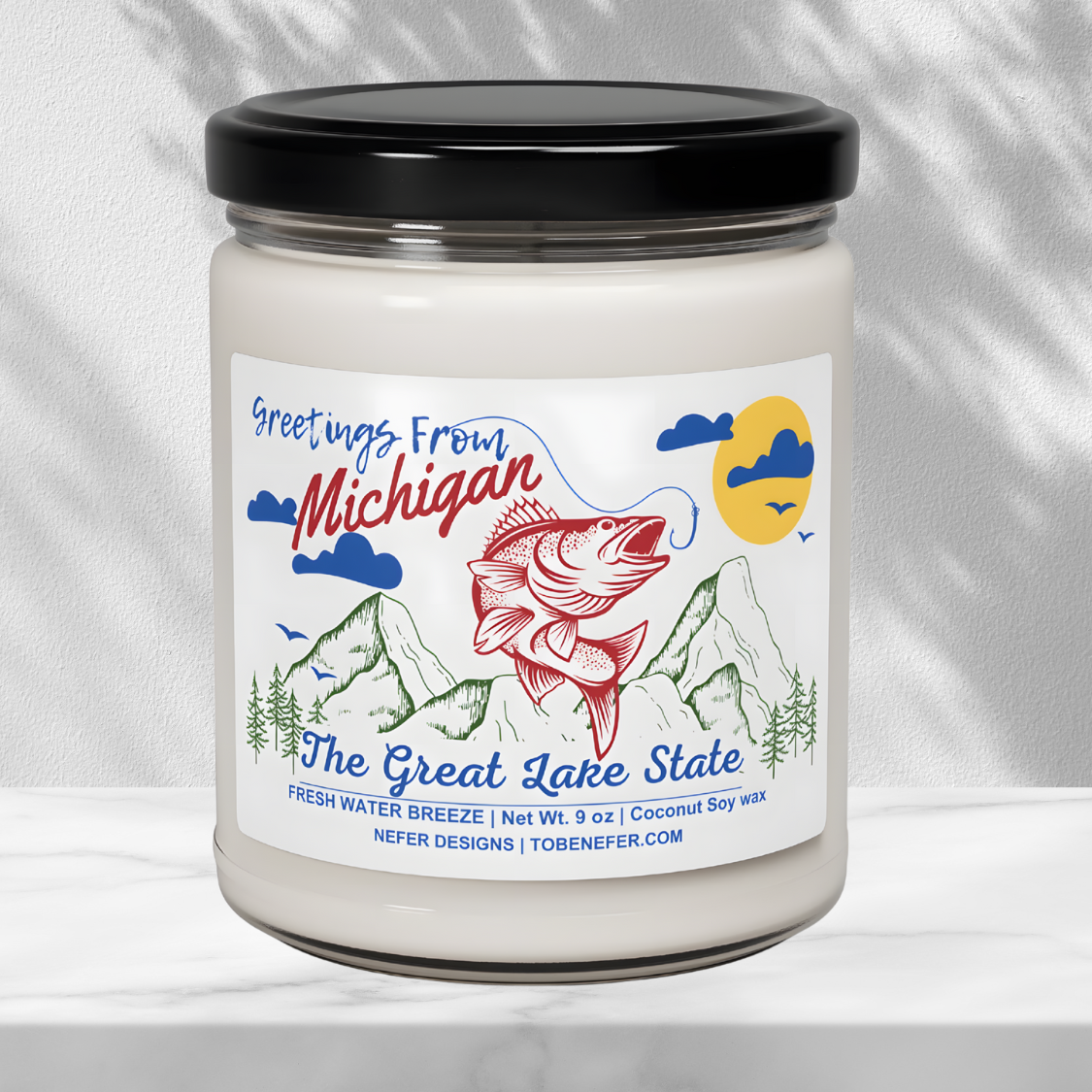Best seller! Fresh Water Breeze Michigan candle - The Great Lake State soy wax gift in 9 oz jar by Nefer Designs