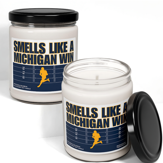  Smells Like a Wolverines Win Candle – University of Michigan Game Day Candle in Maize and Blue, Perfect for Fans, Tailgates, and Gifts.