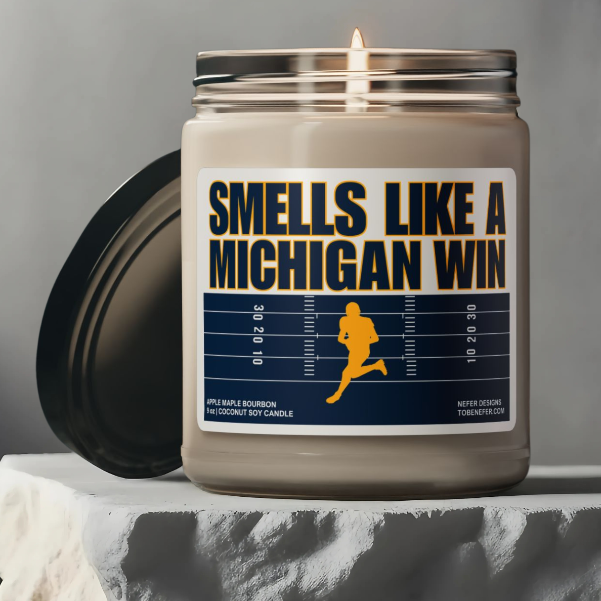  Smells Like a Wolverines Win Candle – University of Michigan Game Day Candle in Maize and Blue, Perfect for Fans, Tailgates, and Gifts.