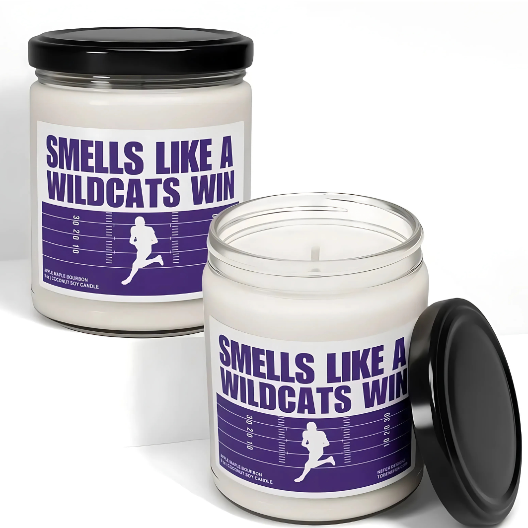 Smells Like a Wildcat Win Candle - Sports-themed Kansas State University candle with a unique scent, perfect for game day