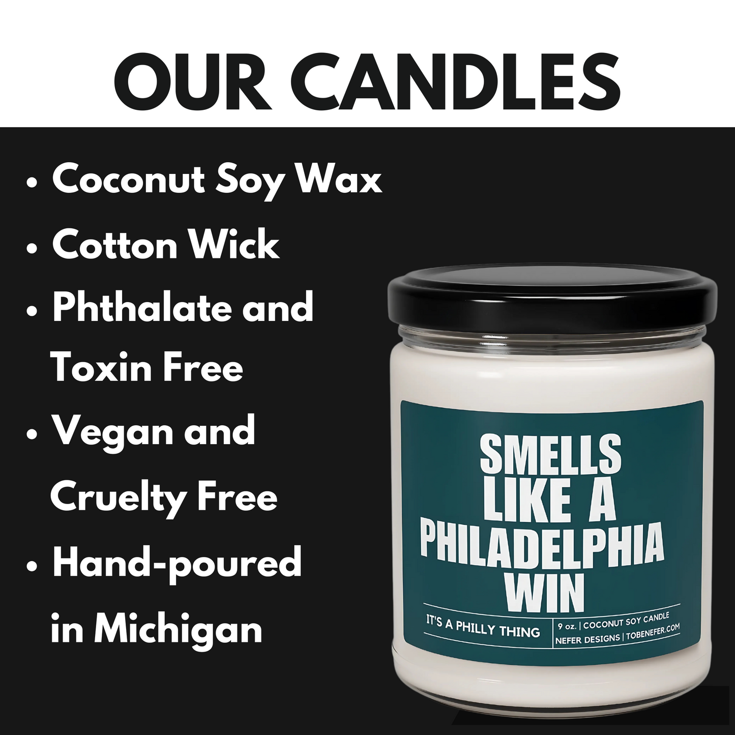 Philadelphia Eagles football themed candle gift 