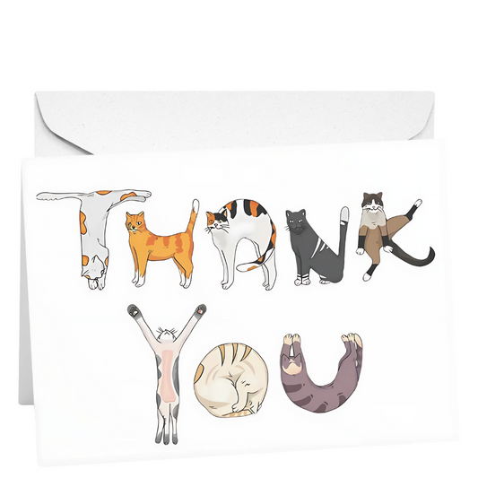 Envelope with cat illustrations spelling out 'LOVE' on a white background
