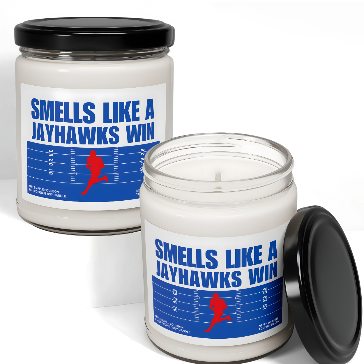University of Kansas Jay Hawks football game day candle with the team colors 
