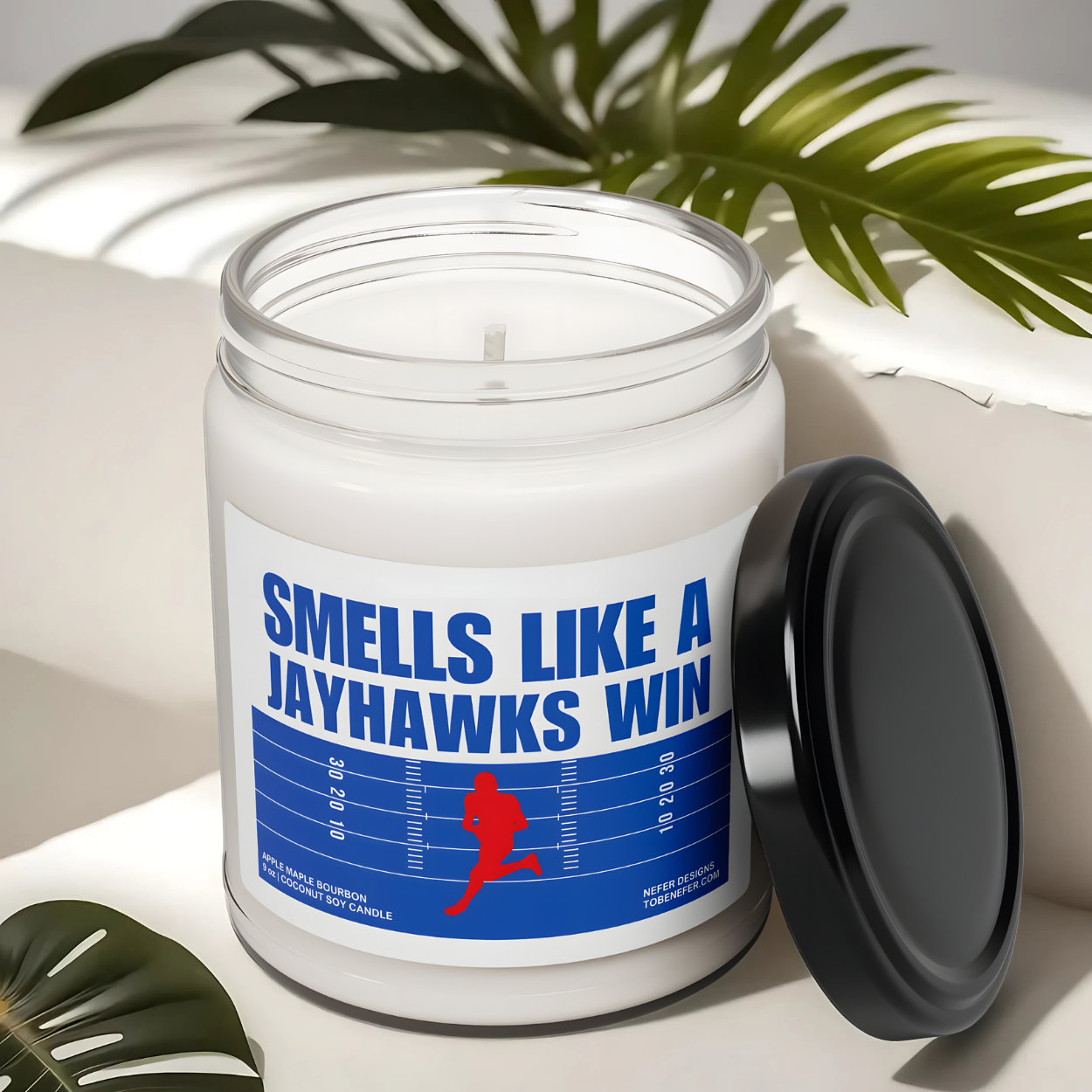 University of Kansas Jay Hawks football game day candle with the team colors 