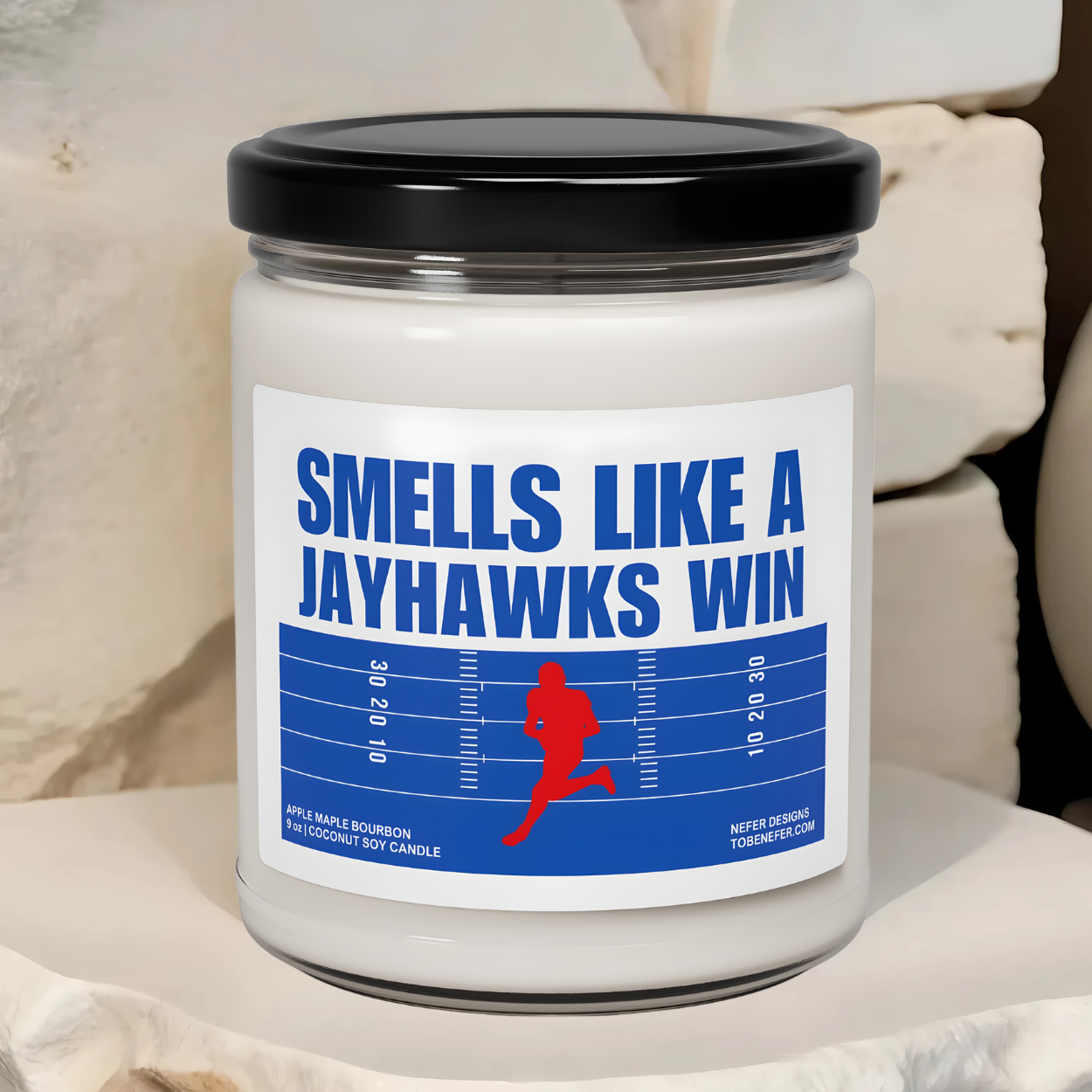 University of Kansas Jay Hawks football game day candle with the team colors 