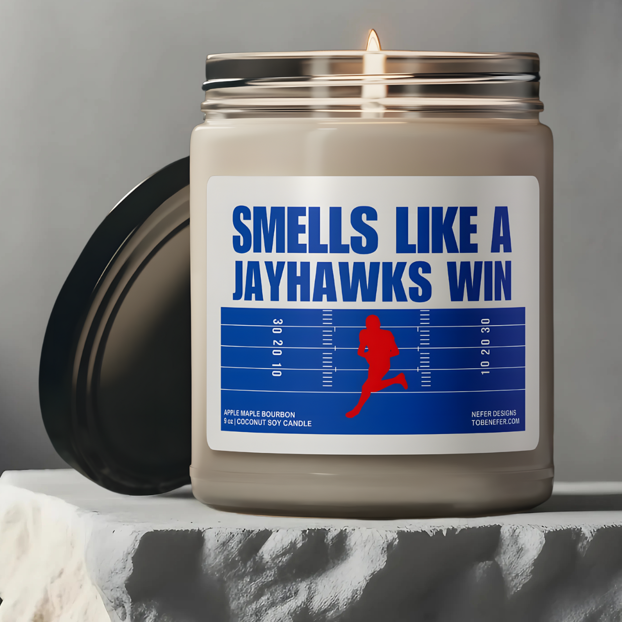 University of Kansas Jay Hawks football game day candle with the team colors 