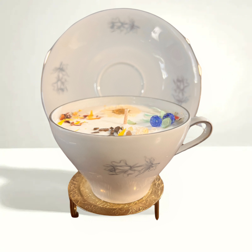 Teacup from Winterling Bavaria featuring hand-painted grey roses with silver trim, produced in the 1970s