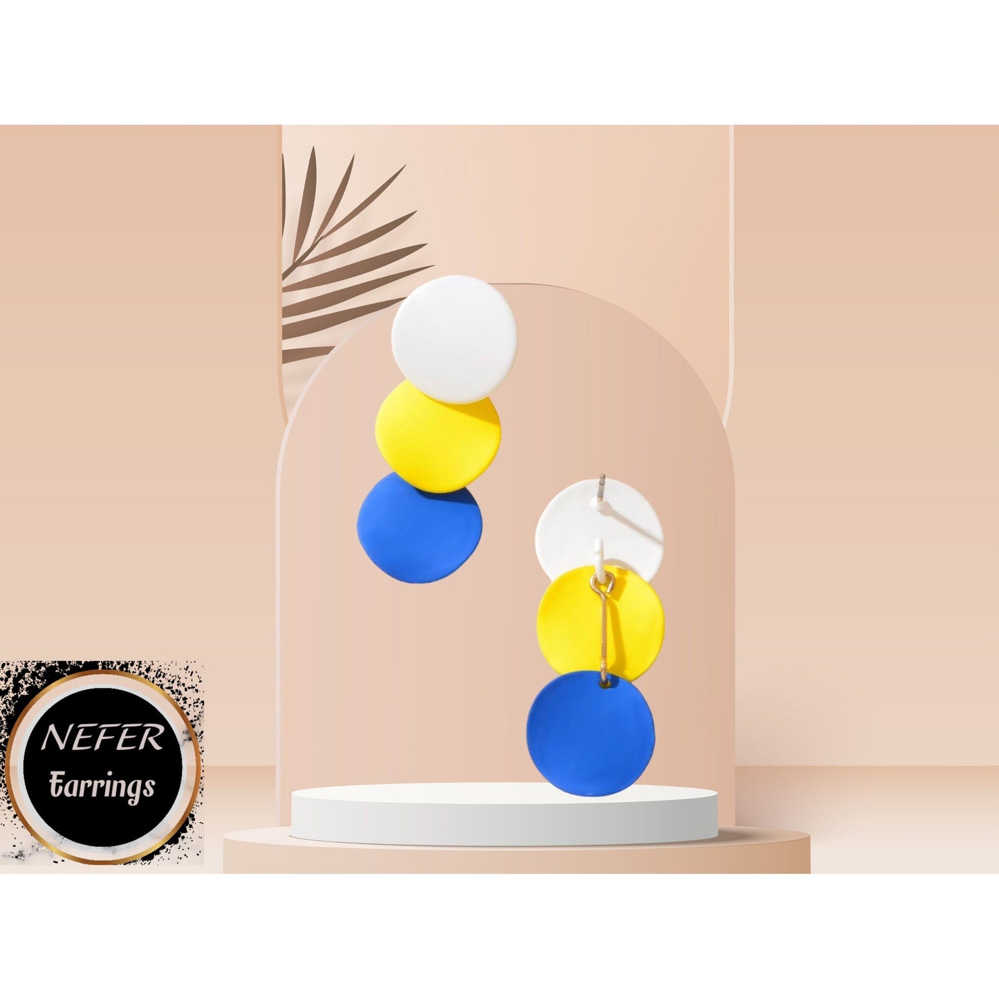 Round Drop Earring | Blue Yellow White | Zinc Alloy | Funky Lightweight Earrings