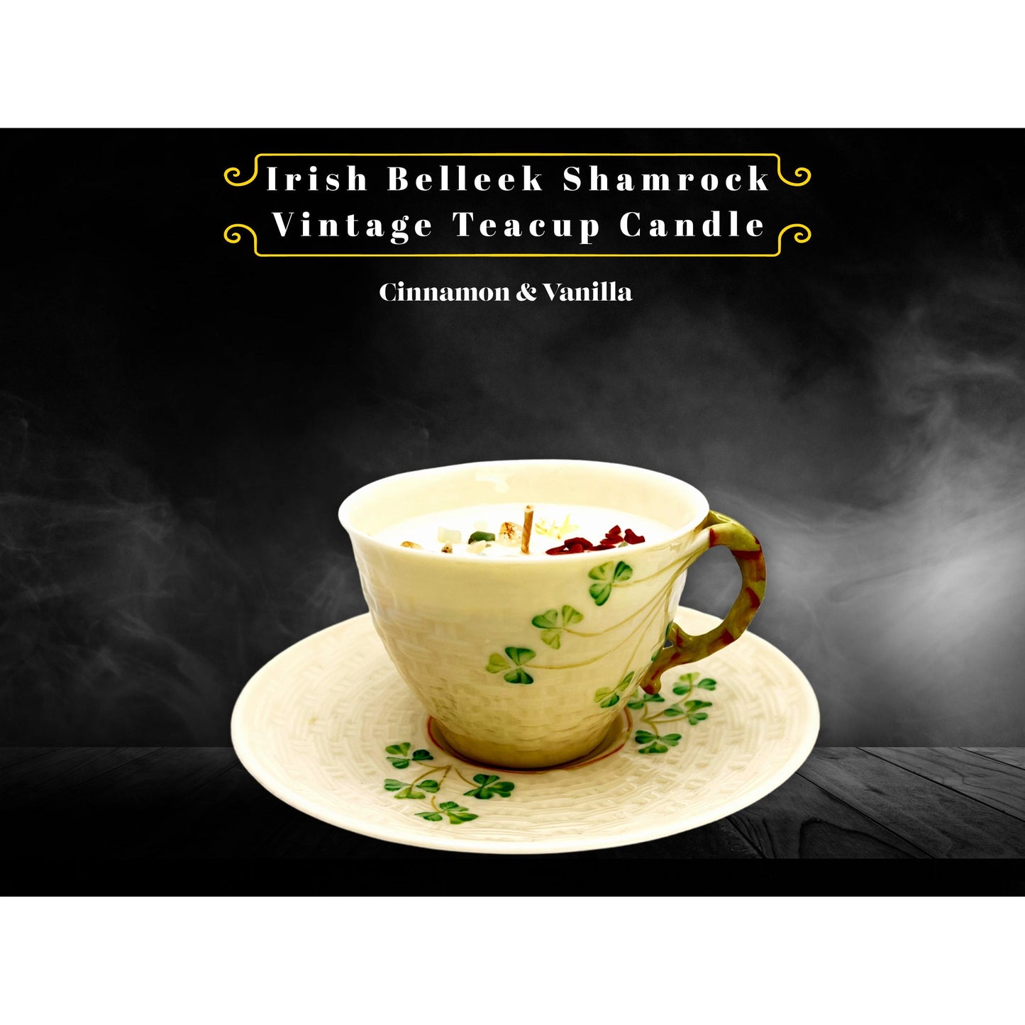 Irish Belleek Shamrock Vintage Teacup Candle