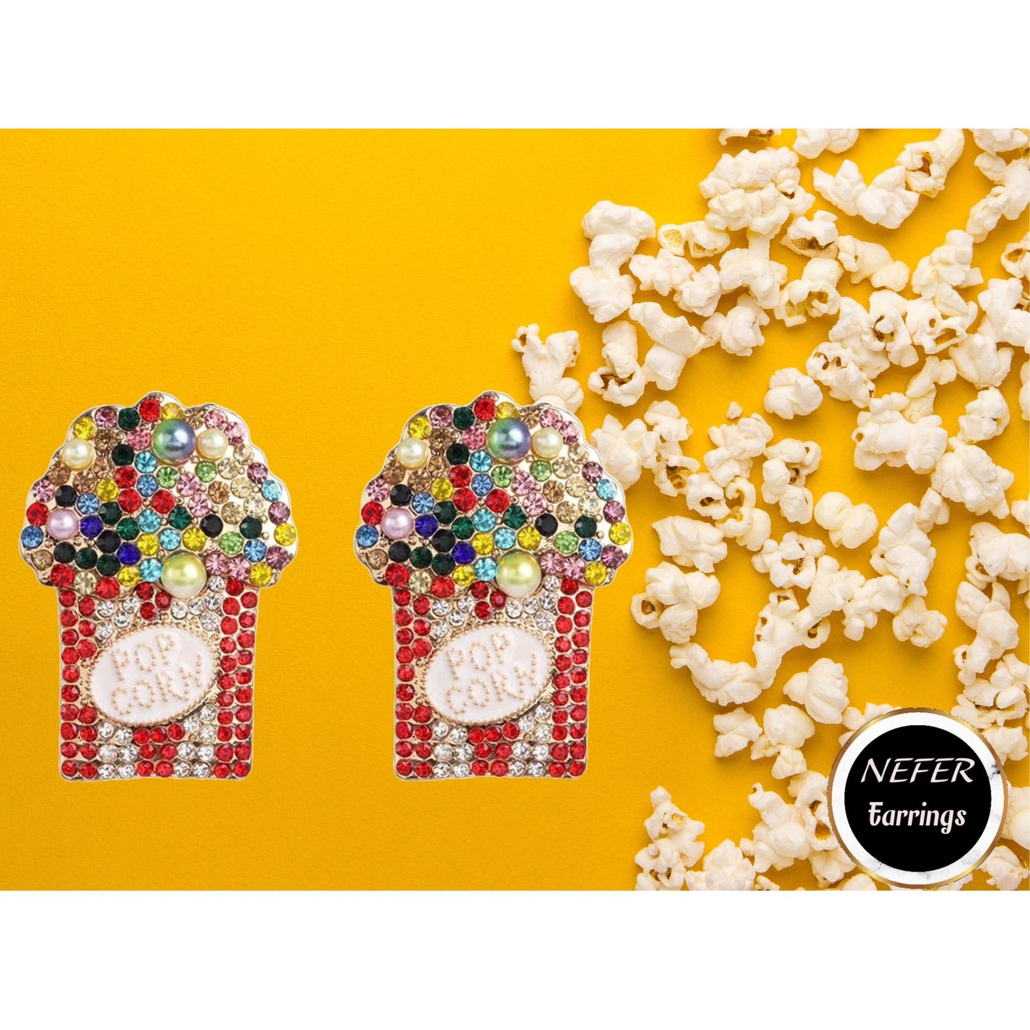 Popcorn Design Drop Earrings | Rhinestone Lightweight Earrings | Sparkle Earrings
