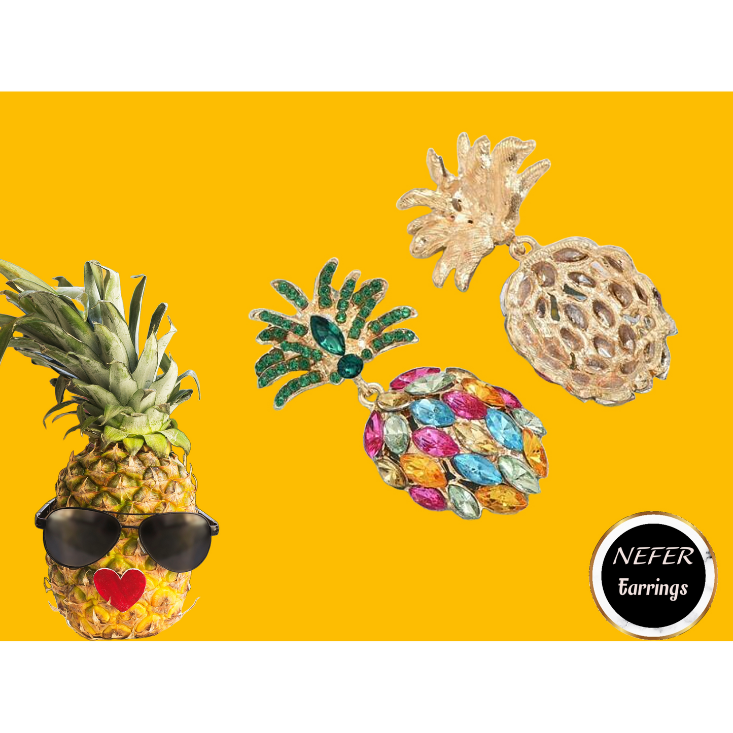 Pineapple Design Drop Earrings | Rhinestone Lightweight Earrings | Sparkle Earrings