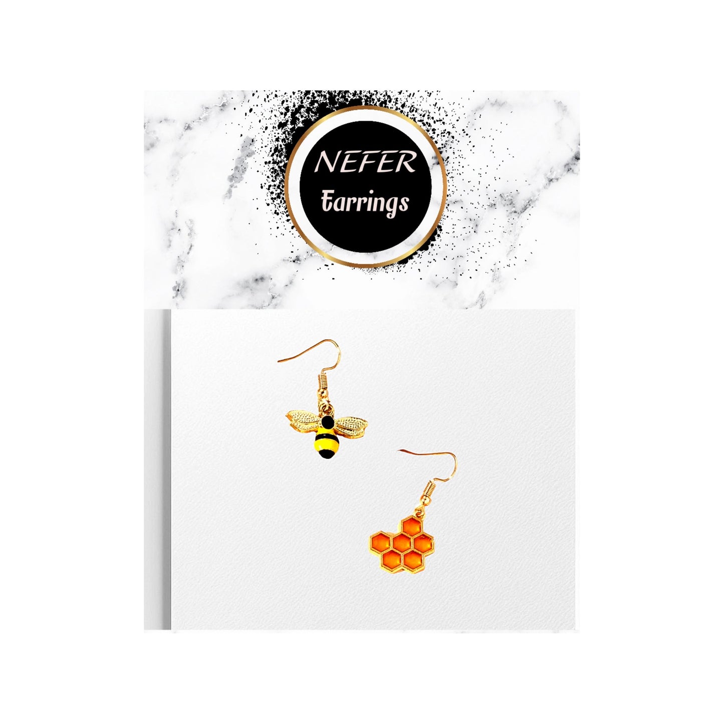 Queen Bee Honeycomb Mismatched Drop Earrings | Zinc Alloy Lightweight Earrings