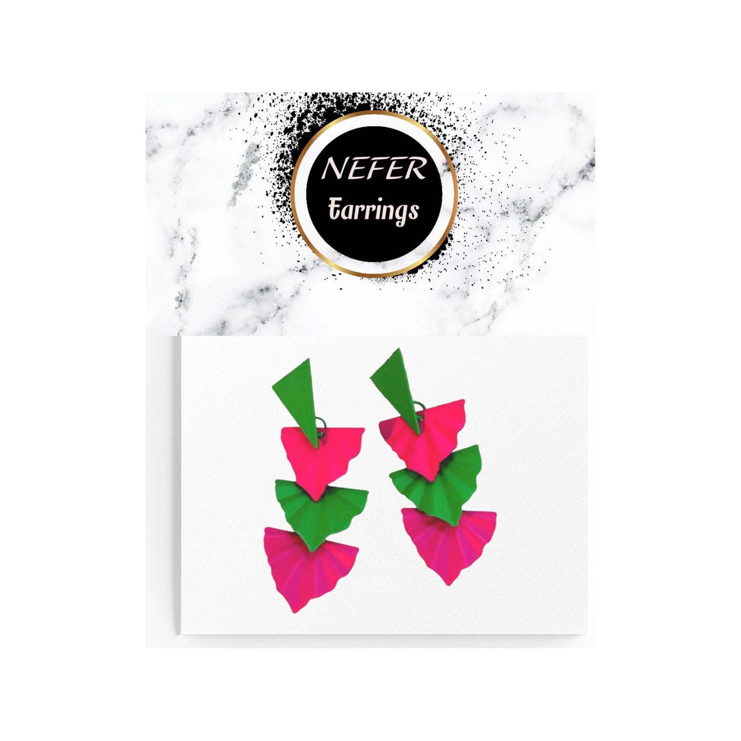 Tropical Design Triangle Drop Earrings Green Pink | Funky Lightweight Earrings