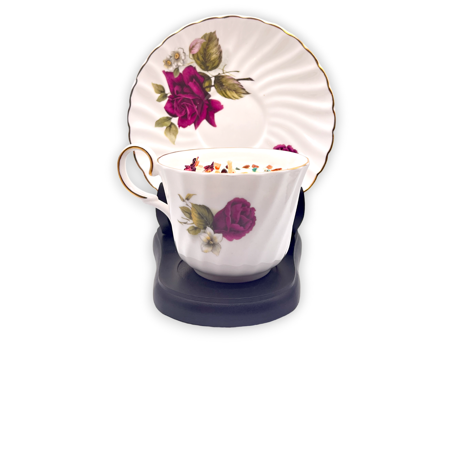 British Staffordshire Rose Crown Victorian Vintage Teacup Candle
