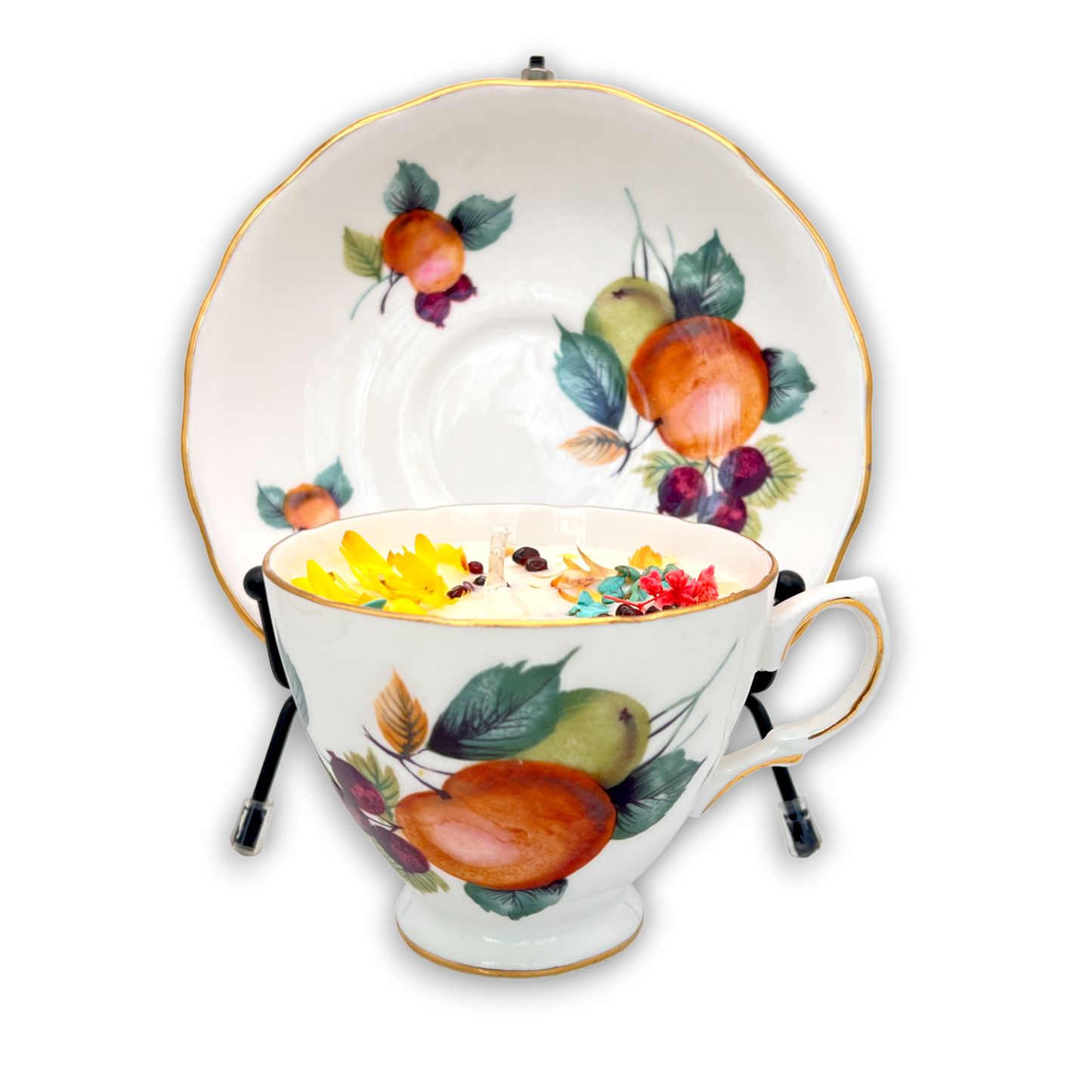 British Royal Vale-Fruit Design Vintage Teacup Candle