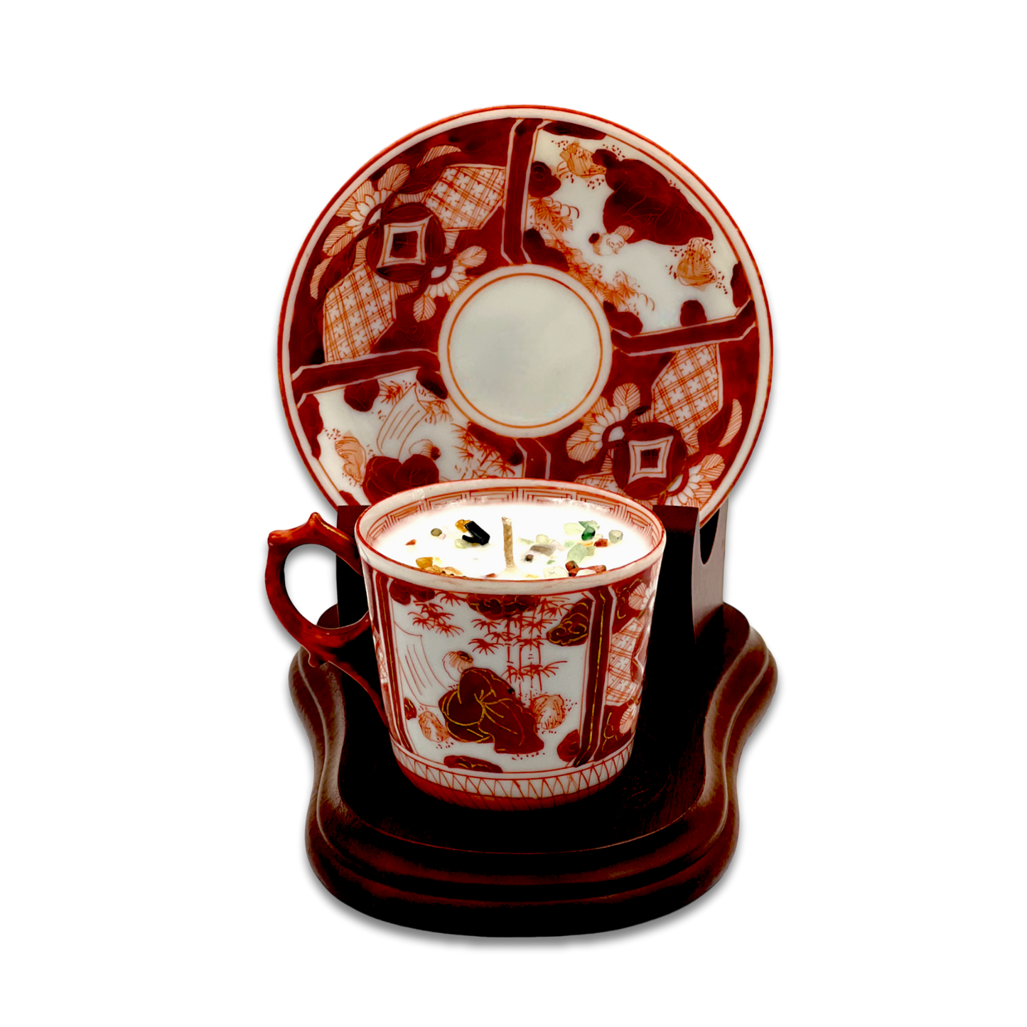 Japanese Red Kutani Vintage Teacup Candle