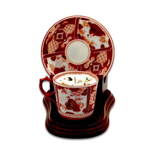 Japanese Red Kutani Vintage Teacup Candle